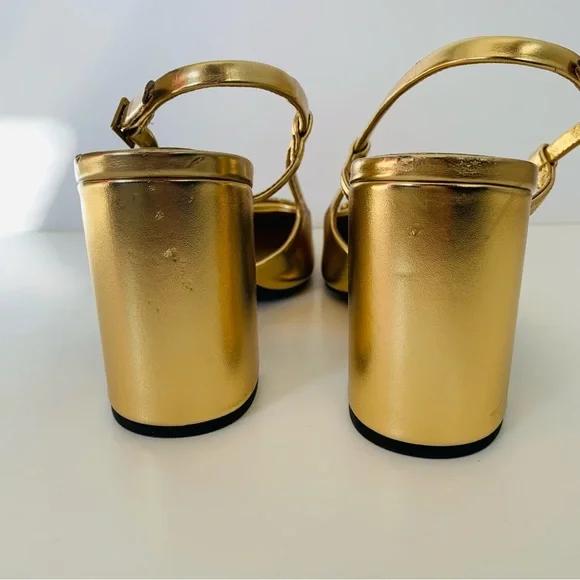 ZARA Embellished Block Heel Slingback Shoes Gold - Picture 12 of 15